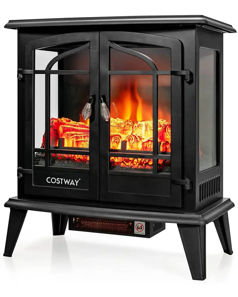 25 Inch Freestanding Electric Fireplace Heater with Realistic Flame effect-Black - Black - Fireplaces