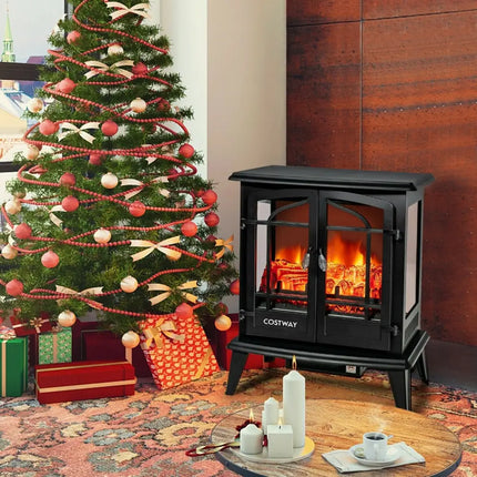 25 Inch Freestanding Electric Fireplace Heater with Realistic Flame effect - Black - Oasis Home Essentials