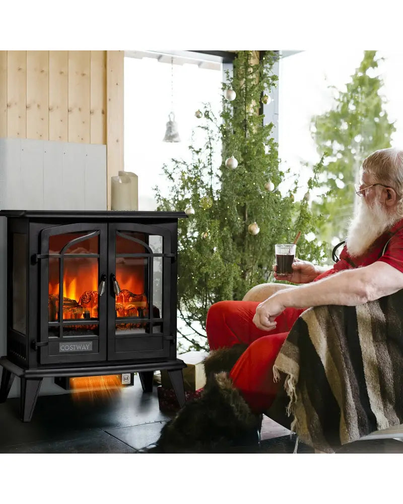25 Inch Freestanding Electric Fireplace Heater with Realistic Flame effect-Black - Black - Fireplaces