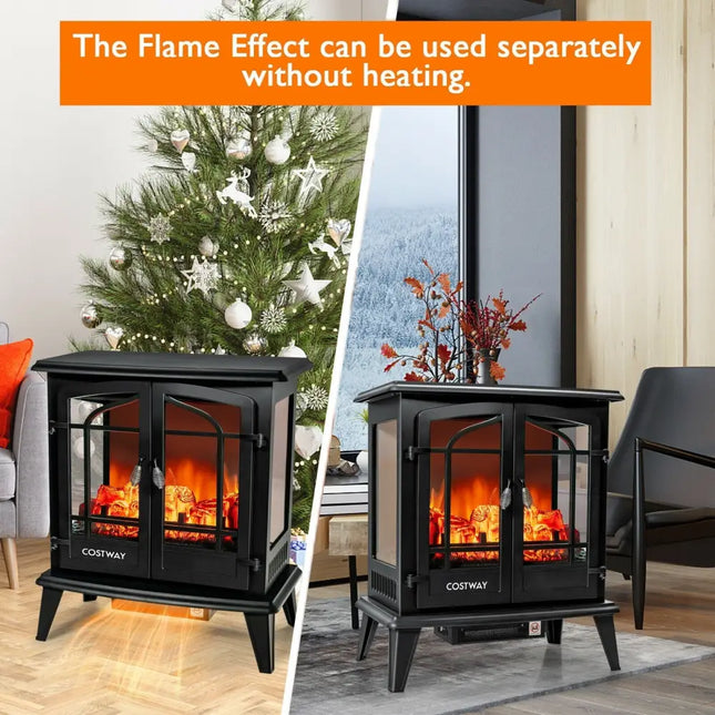 25 Inch Freestanding Electric Fireplace Heater with Realistic Flame effect - Black - Oasis Home Essentials
