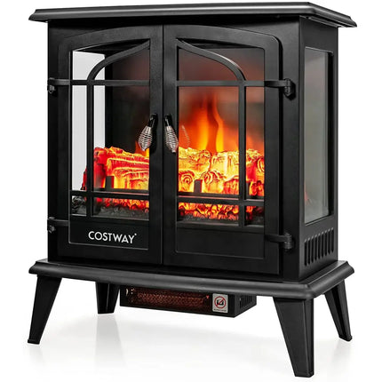 25 Inch Freestanding Electric Fireplace Heater with Realistic Flame effect - Black - Oasis Home Essentials