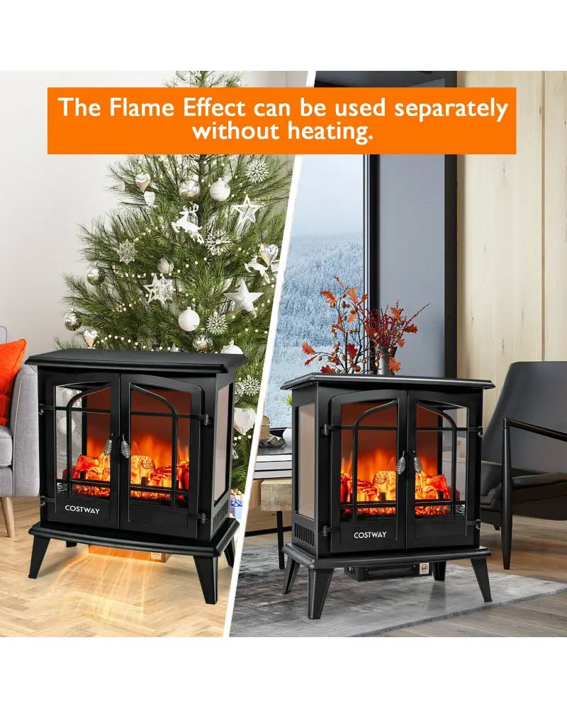 25 Inch Freestanding Electric Fireplace Heater with Realistic Flame effect-Black - Black - Fireplaces