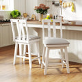 25 Inch Modern Bar Stools Set of 2 with Upholstered and 360° Rotation Seat-White - White - Bar Stools