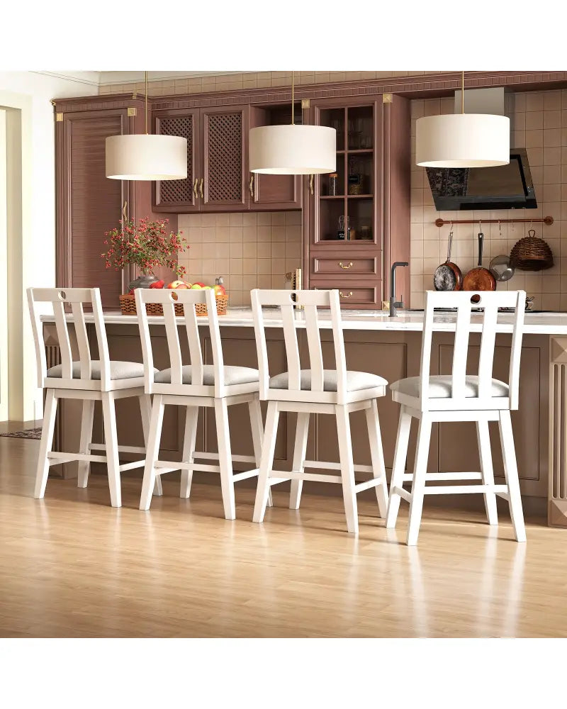 25 Inch Modern Bar Stools Set of 2 with Upholstered and 360° Rotation Seat-White - White - Bar Stools