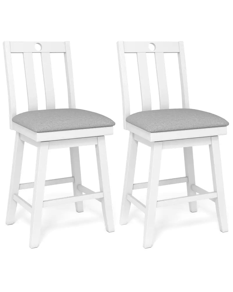 25 Inch Modern Bar Stools Set of 2 with Upholstered and 360° Rotation Seat-White - White - Bar Stools