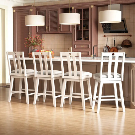 25 Inch Modern Bar Stools Set of 2 with Upholstered and 360Â° Rotation Seat-White Costway
