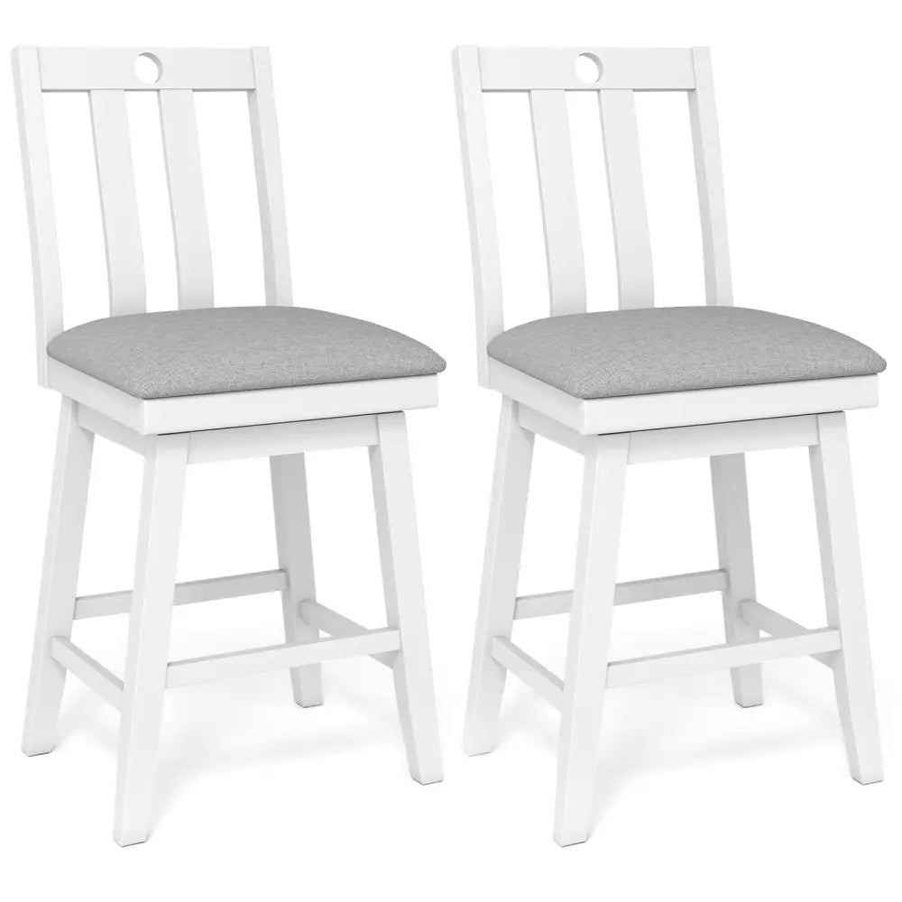25 Inch Modern Bar Stools Set of 2 with Upholstered and 360Â° Rotation Seat-White Costway