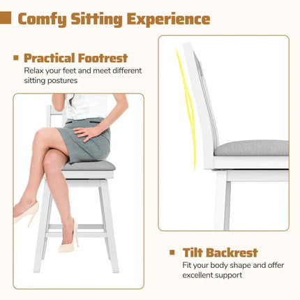 25 Inch Modern Bar Stools Set of 2 with Upholstered and 360Â° Rotation Seat-White Costway