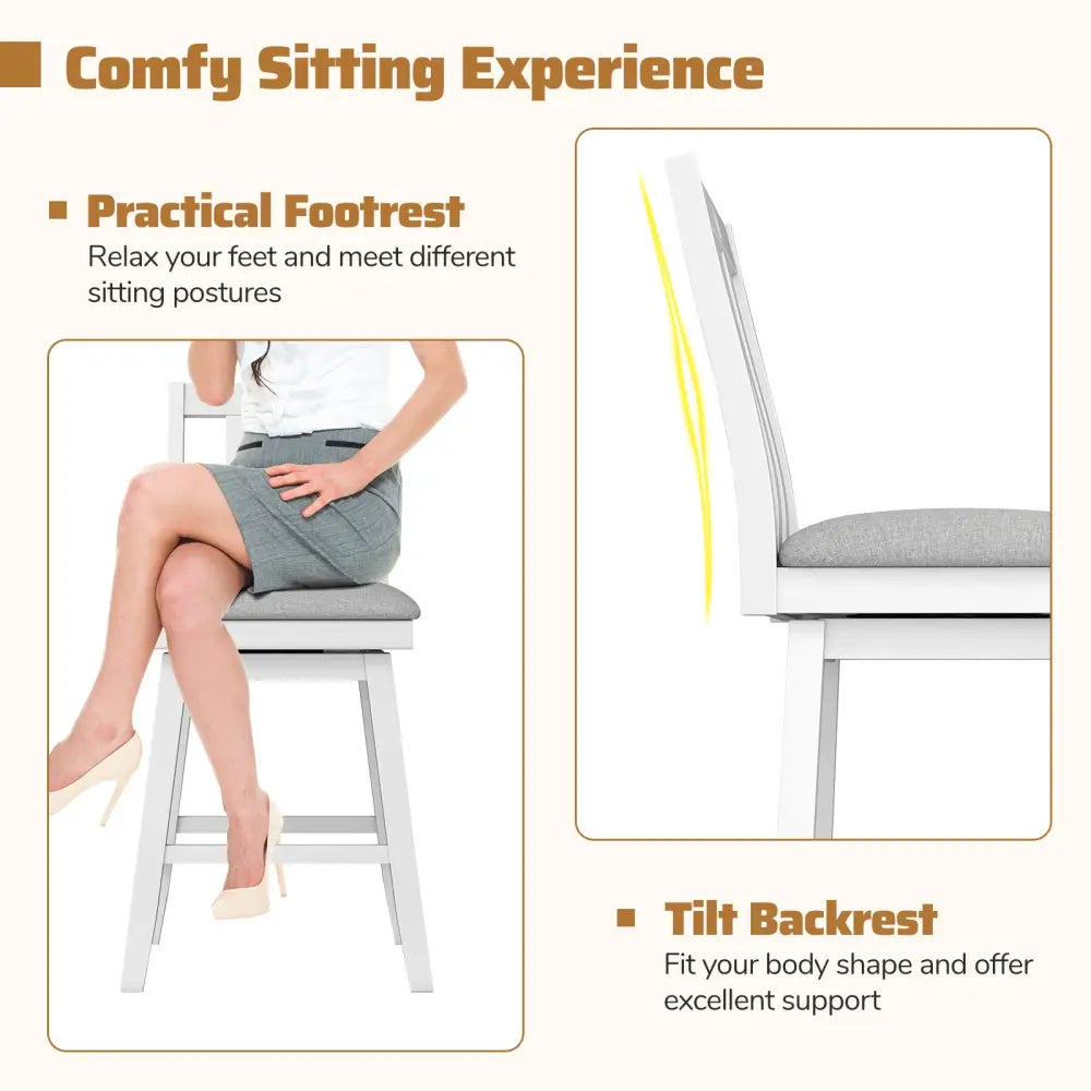25 Inch Modern Bar Stools Set of 2 with Upholstered and 360Â° Rotation Seat-White Costway
