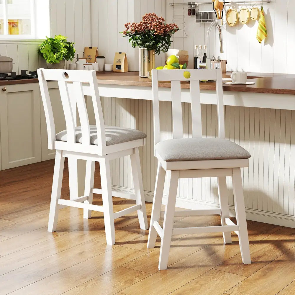 25 Inch Modern Bar Stools Set of 2 with Upholstered and 360Â° Rotation Seat-White Costway