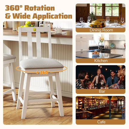25 Inch Modern Bar Stools Set of 2 with Upholstered and 360Â° Rotation Seat-White Costway