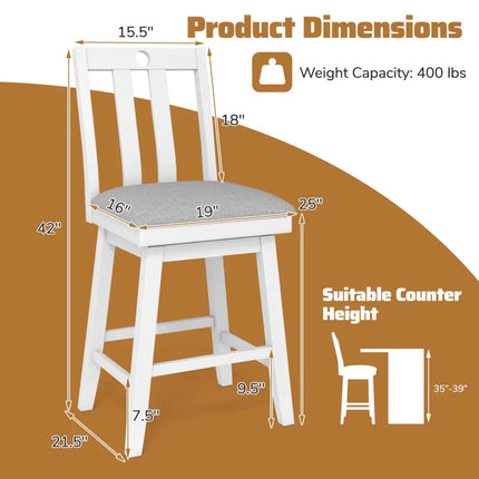 25 Inch Modern Bar Stools Set of 2 with Upholstered and 360Â° Rotation Seat-White Costway