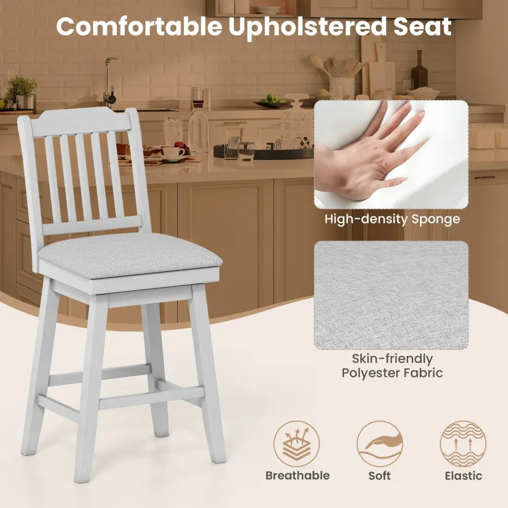 25 inch Modern Bar Stools Set of 2 with Upholstered Swivel Seat-Gray Costway
