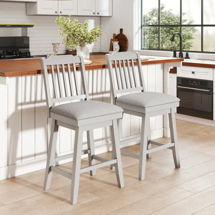 25 inch Modern Bar Stools Set of 2 with Upholstered Swivel Seat-Gray Costway