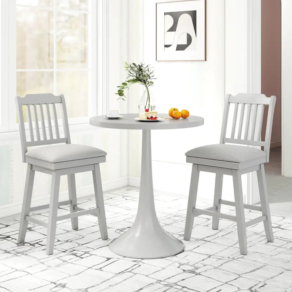 25 inch Modern Bar Stools Set of 2 with Upholstered Swivel Seat-Gray Costway