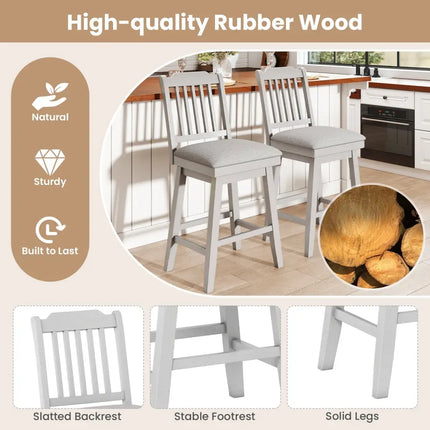 25 inch Modern Bar Stools Set of 2 with Upholstered Swivel Seat-Gray Costway