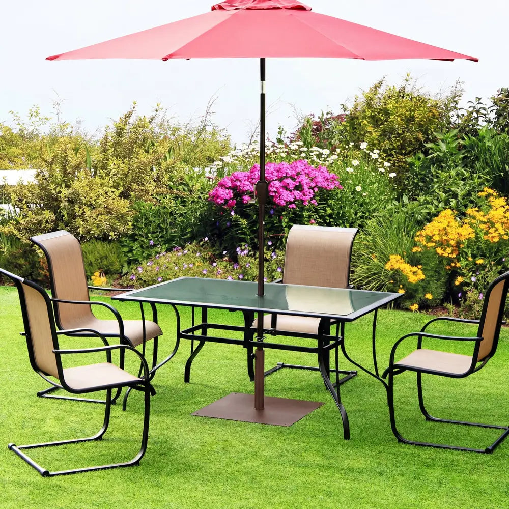 25 Inch Square Patio Umbrella Base 42 LBS Weighted-Brown - Brown - Outdoor Umbrella Bases