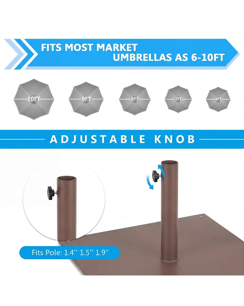25 Inch Square Patio Umbrella Base 42 LBS Weighted-Brown - Brown - Outdoor Umbrella Bases