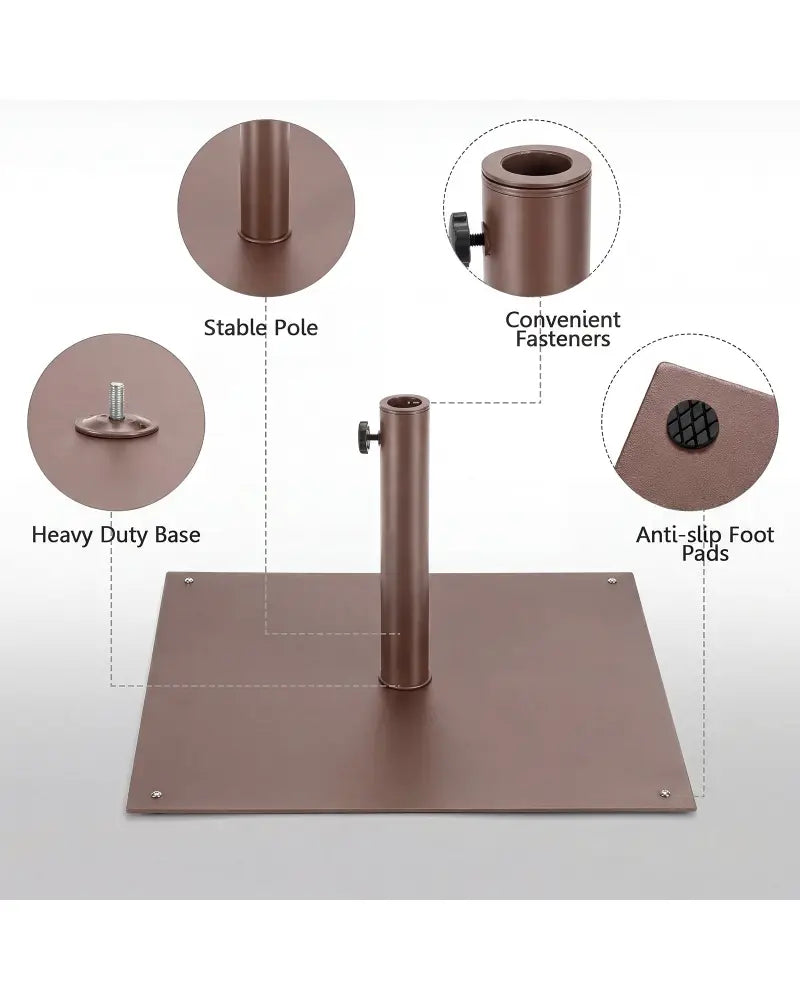 25 Inch Square Patio Umbrella Base 42 LBS Weighted-Brown - Brown - Outdoor Umbrella Bases