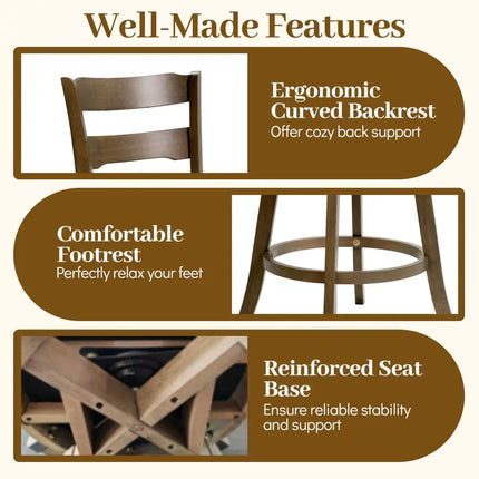 25 Inch Swivel Counter Barstools with Backrest & Upholstered Seat-Set of 2 Costway