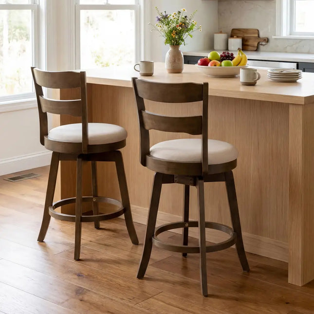 25 Inch Swivel Counter Barstools with Backrest & Upholstered Seat-Set of 2 Costway