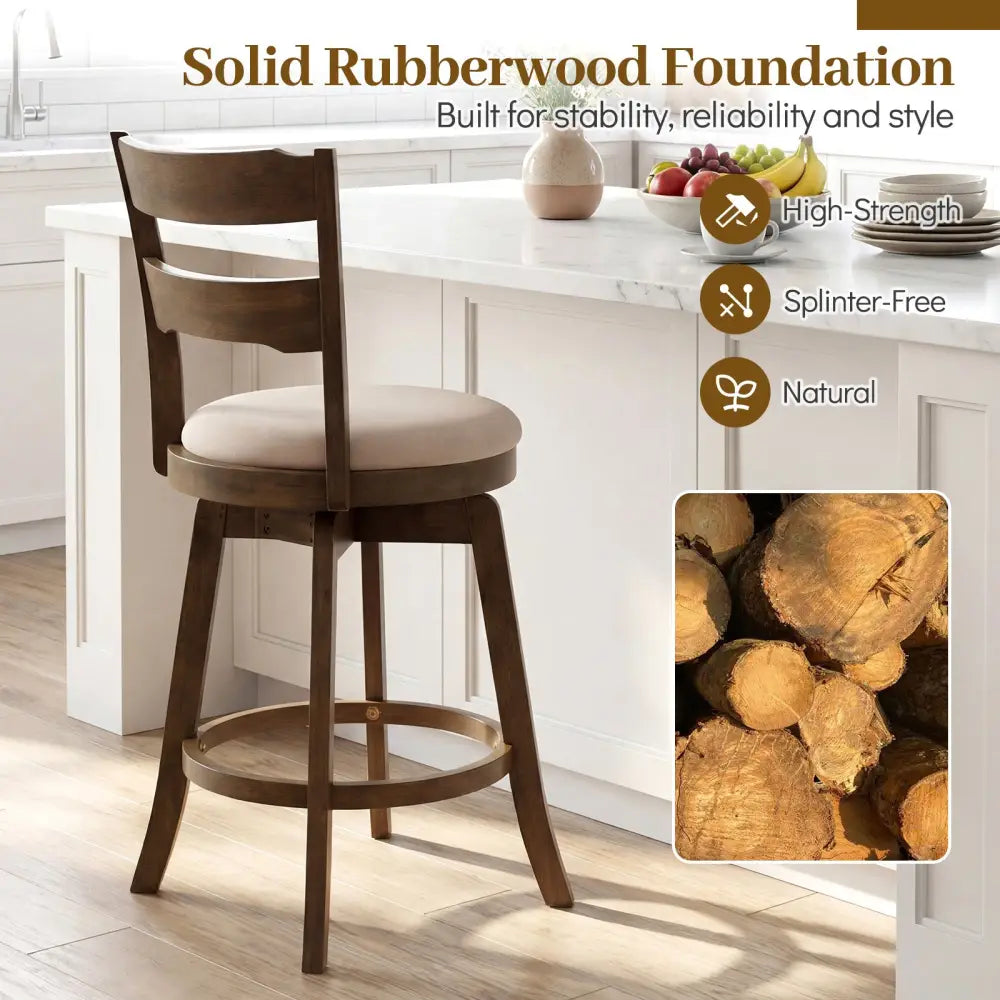 25 Inch Swivel Counter Barstools with Backrest & Upholstered Seat-Set of 2 Costway