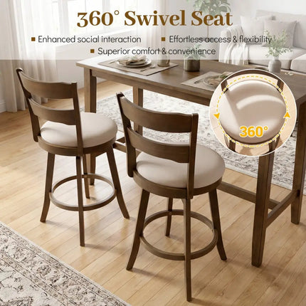 25 Inch Swivel Counter Barstools with Backrest & Upholstered Seat-Set of 2 Costway