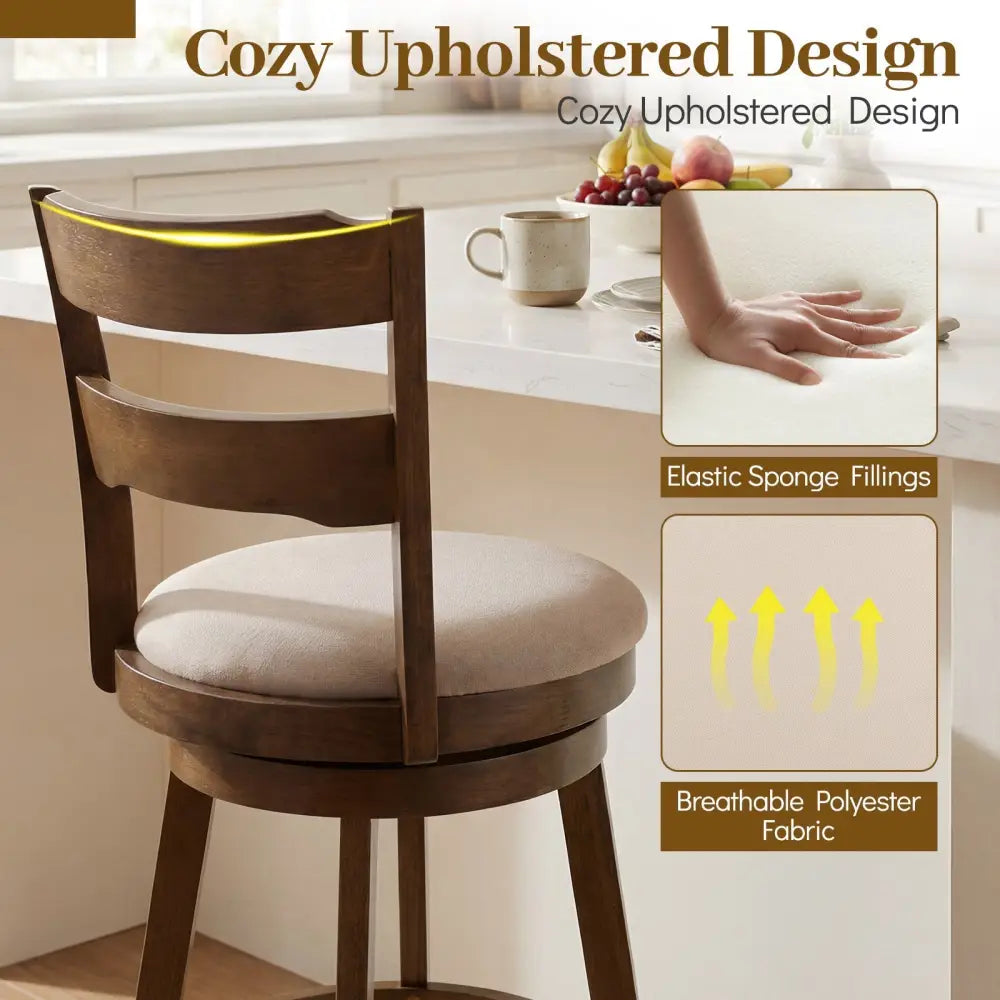 25 Inch Swivel Counter Barstools with Backrest & Upholstered Seat-Set of 2 Costway
