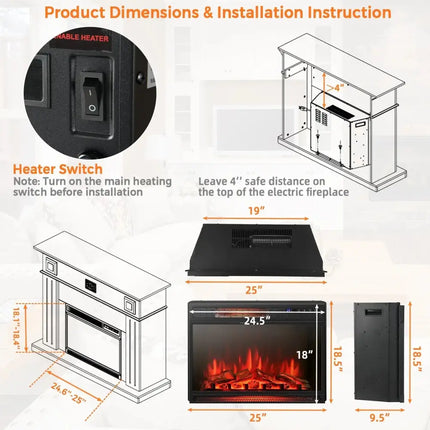 25 Inches Recessed Electric Heater Costway