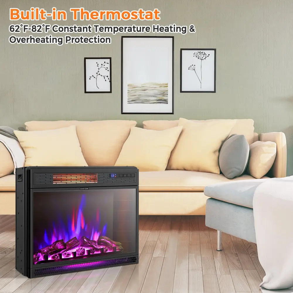 25 Inches Recessed Electric Heater - Black - Fireplaces