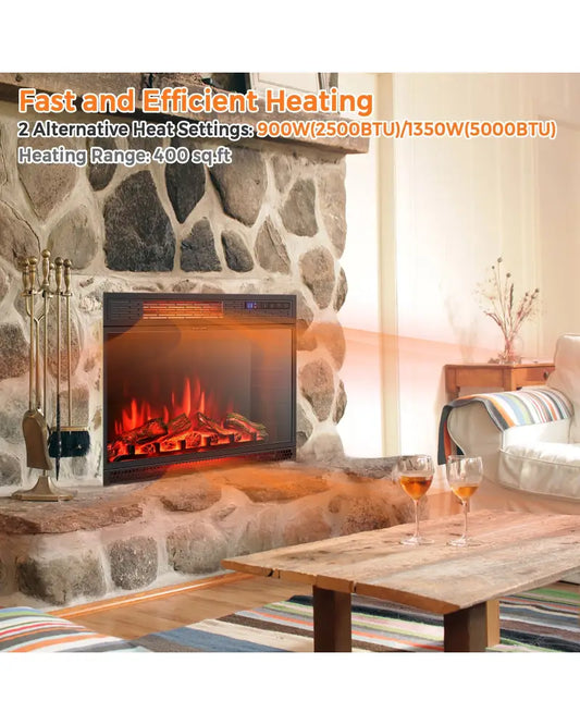25 Inches Recessed Electric Heater - Black - Fireplaces