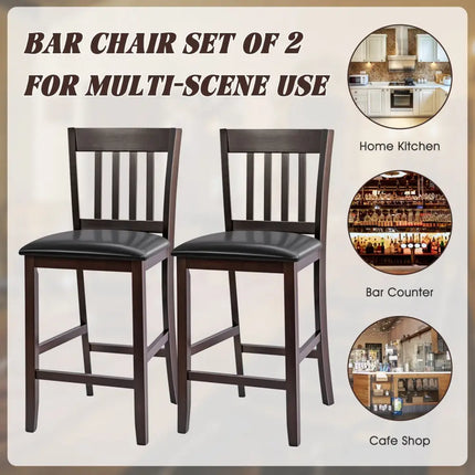 25 Inches Set of 2 Bar Stools with Rubber Wood Legs Costway