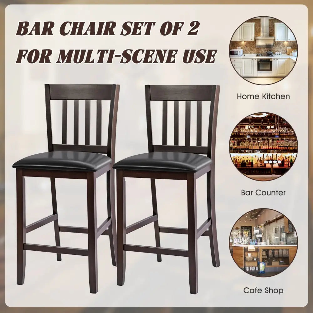 25 Inches Set of 2 Bar Stools with Rubber Wood Legs Costway