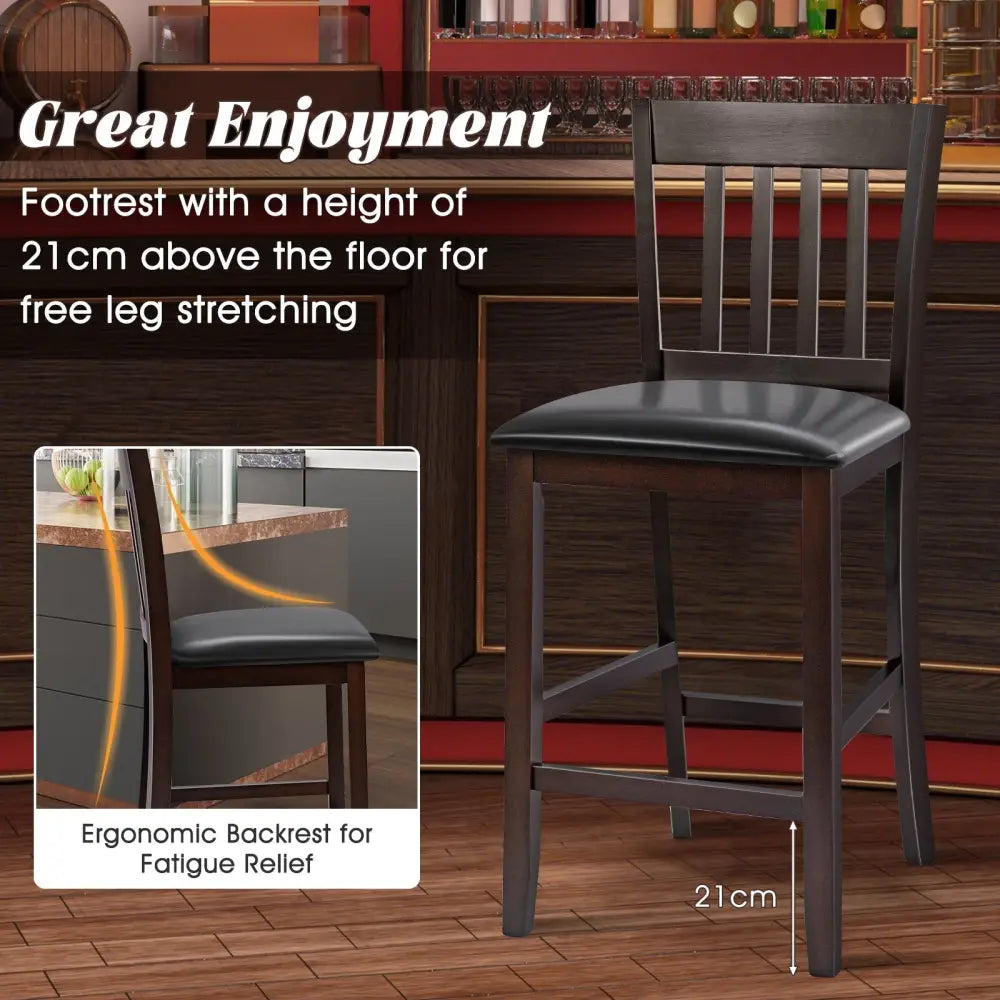 25 Inches Set of 2 Bar Stools with Rubber Wood Legs Costway