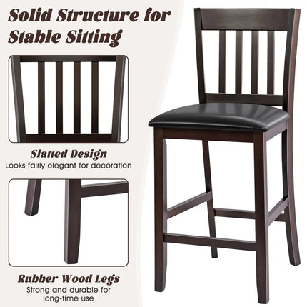 25 Inches Set of 2 Bar Stools with Rubber Wood Legs Costway