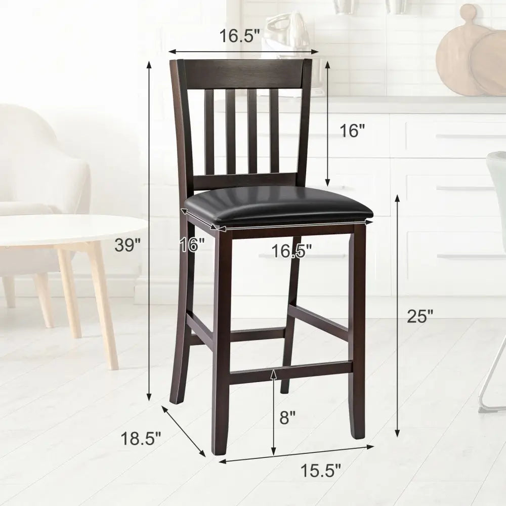 25 Inches Set of 2 Bar Stools with Rubber Wood Legs Costway