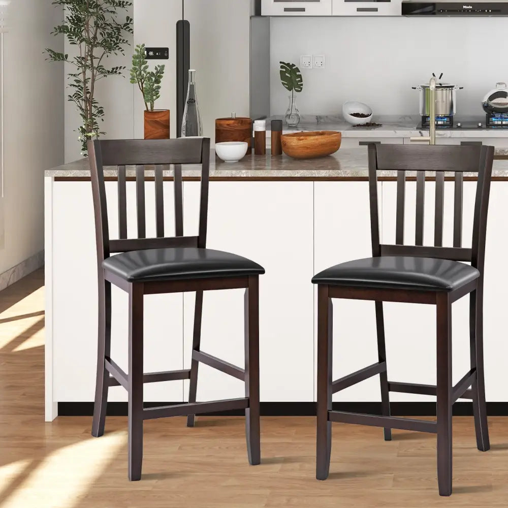 25 Inches Set of 2 Bar Stools with Rubber Wood Legs Costway