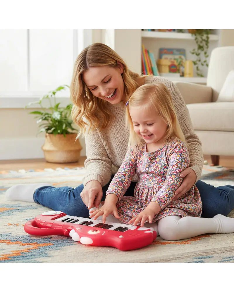 25-Key Kids Piano Keyboard Dinosaur Shape Toy Digital Piano with Built-in Music & Light-Red - Red - Pianos & Keyboards