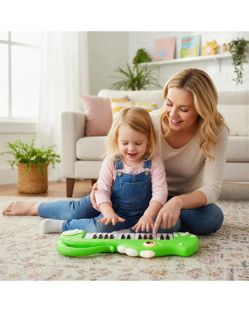 25-Key Kids Piano Keyboard Dinosaur Shape Toy Digital Piano with Built-in Music & Light-Green - Green - Pianos &
