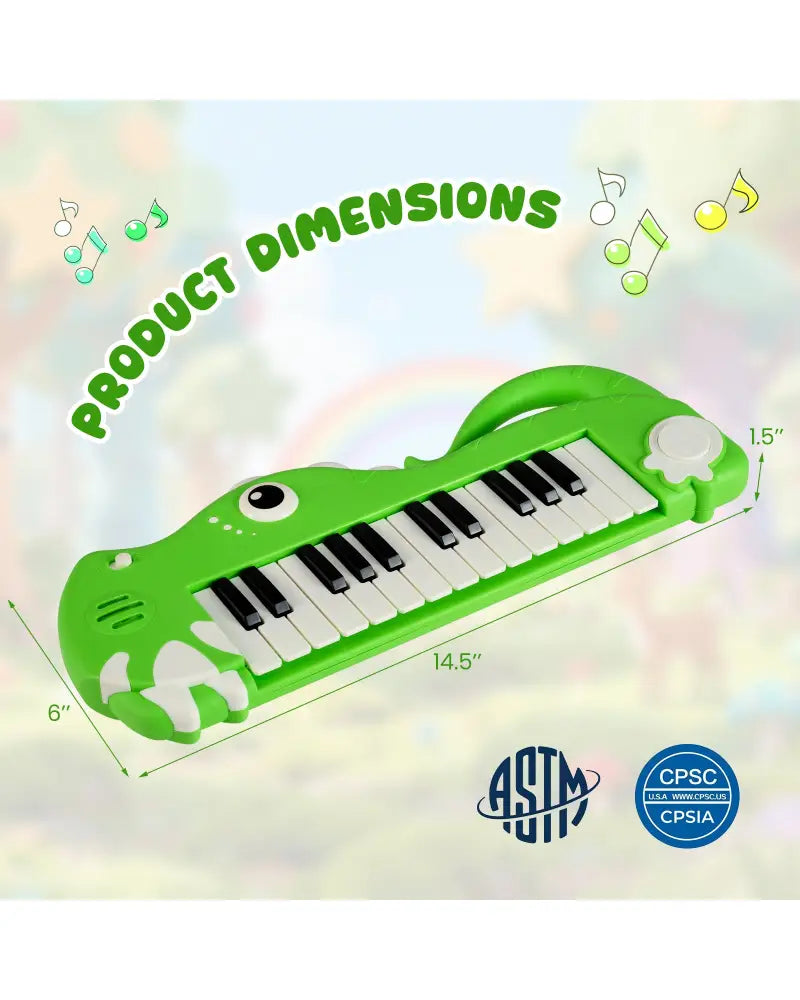 25-Key Kids Piano Keyboard Dinosaur Shape Toy Digital Piano with Built-in Music & Light-Green - Green - Pianos &