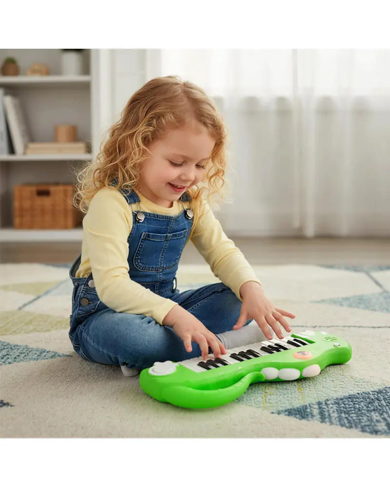 25-Key Kids Piano Keyboard Dinosaur Shape Toy Digital Piano with Built-in Music & Light-Green - Green - Pianos &