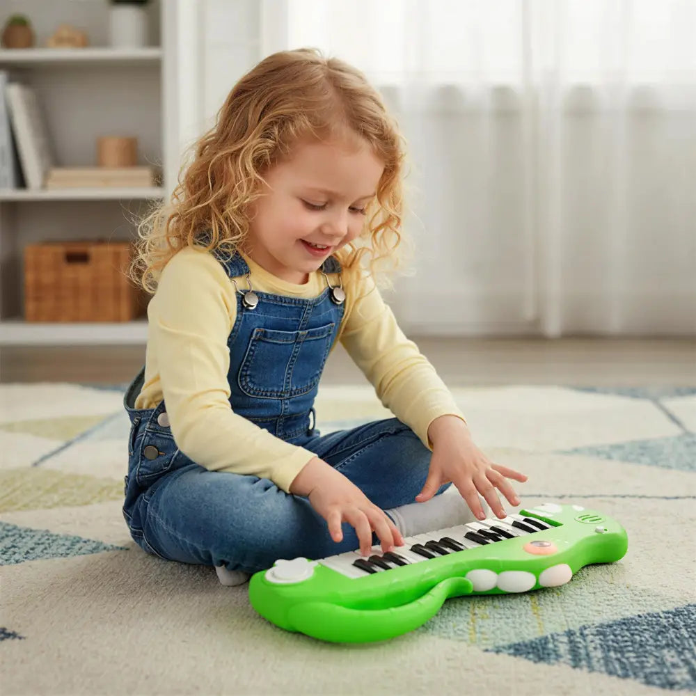 25-Key Kids Piano Keyboard Dinosaur Shape Toy Digital Piano with Built-in Music & Light-Green - Green - Pianos &