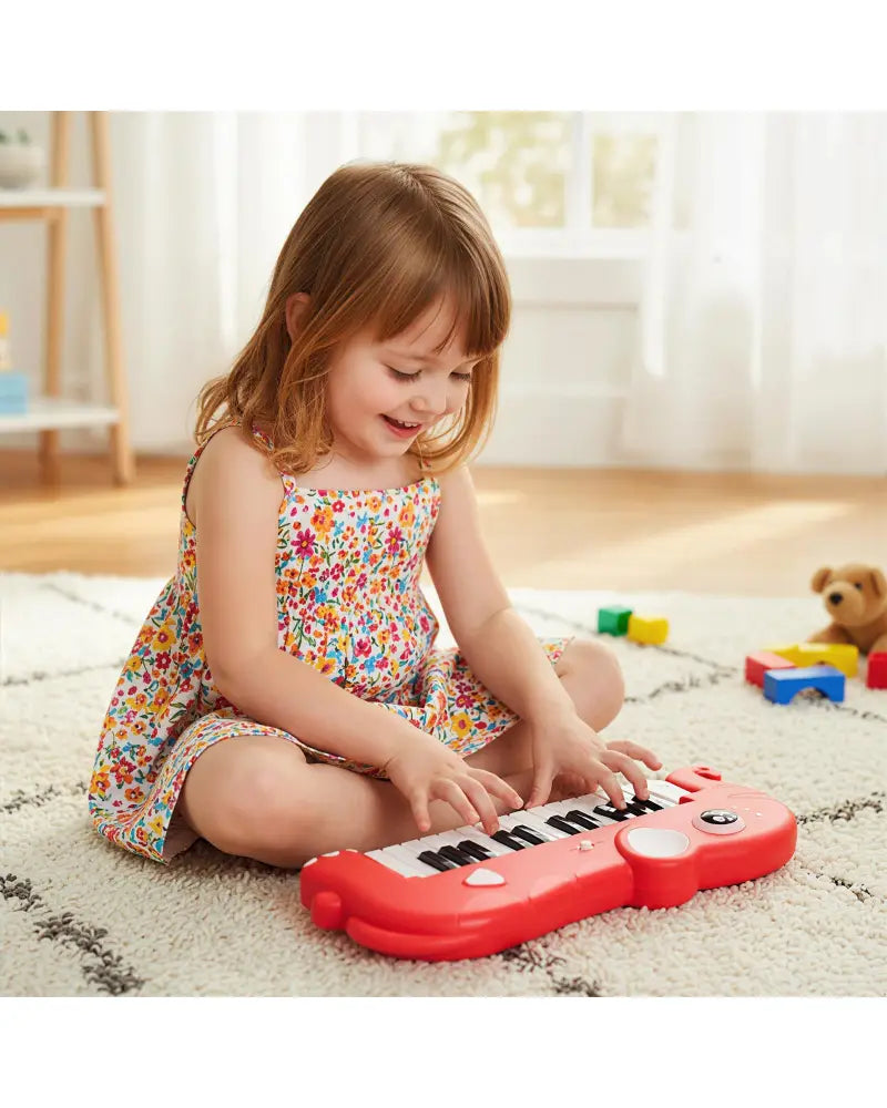 25-Key Kids Piano Keyboard Elephant Shape Toy Digital Piano with Built-in Music and Light-Red - Red - Pianos & Keyboards