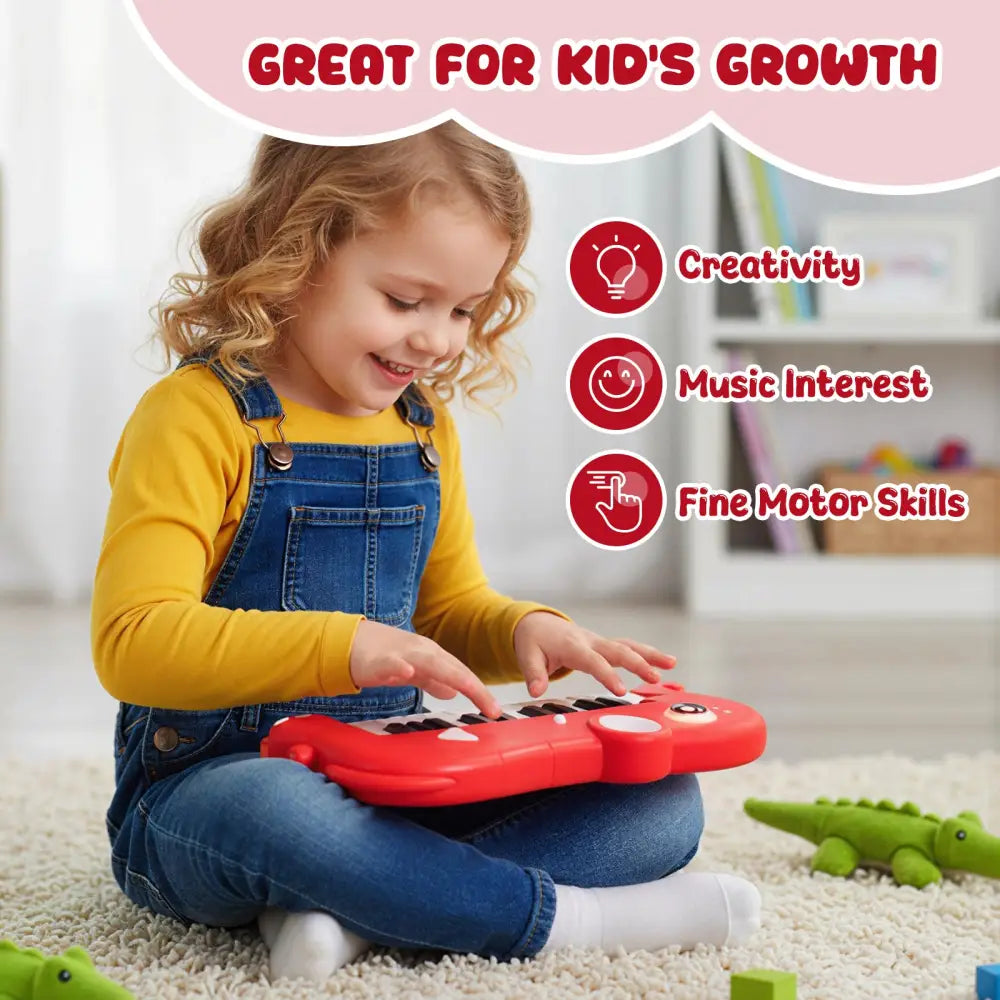 25-Key Kids Piano Keyboard Elephant Shape Toy Digital Piano with Built-in Music and Light-Red - Red - Pianos & Keyboards