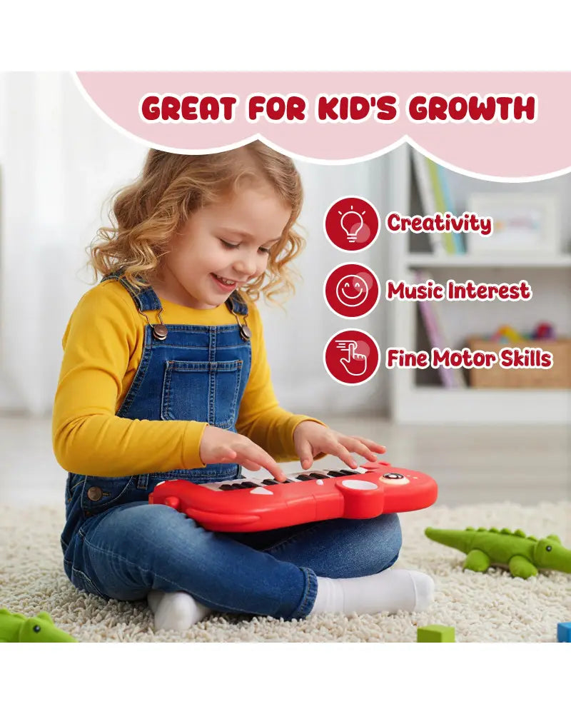 25-Key Kids Piano Keyboard Elephant Shape Toy Digital Piano with Built-in Music and Light-Red - Red - Pianos & Keyboards