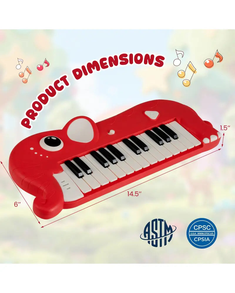 25-Key Kids Piano Keyboard Elephant Shape Toy Digital Piano with Built-in Music and Light-Red - Red - Pianos & Keyboards