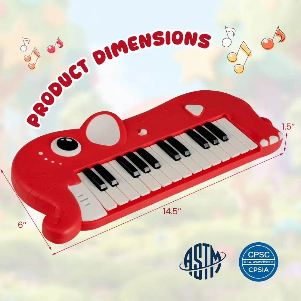 25-Key Kids Piano Keyboard Elephant Shape Toy Digital Piano with Built-in Music and Light-Red - Red - Pianos & Keyboards