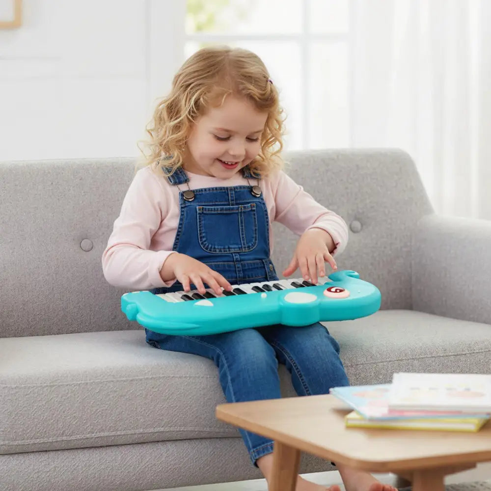 25-Key Kids Piano Keyboard Elephant Shape Toy Digital Piano with Built-in Music and Light-Blue - Blue - Pianos &