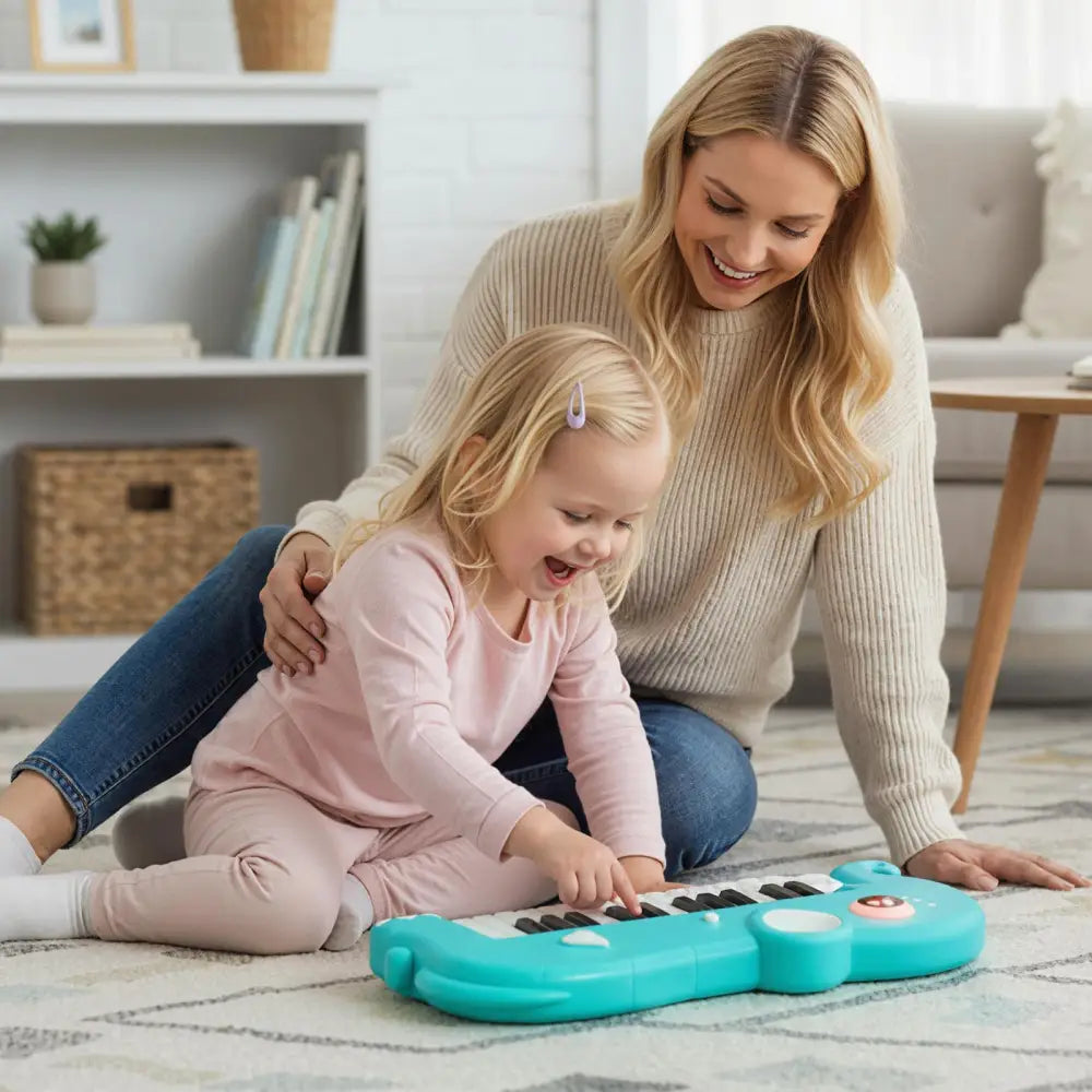 25-Key Kids Piano Keyboard Elephant Shape Toy Digital Piano with Built-in Music and Light-Blue - Blue - Pianos &