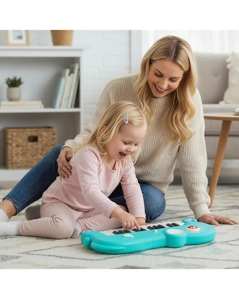 25-Key Kids Piano Keyboard Elephant Shape Toy Digital Piano with Built-in Music and Light-Blue - Blue - Pianos &